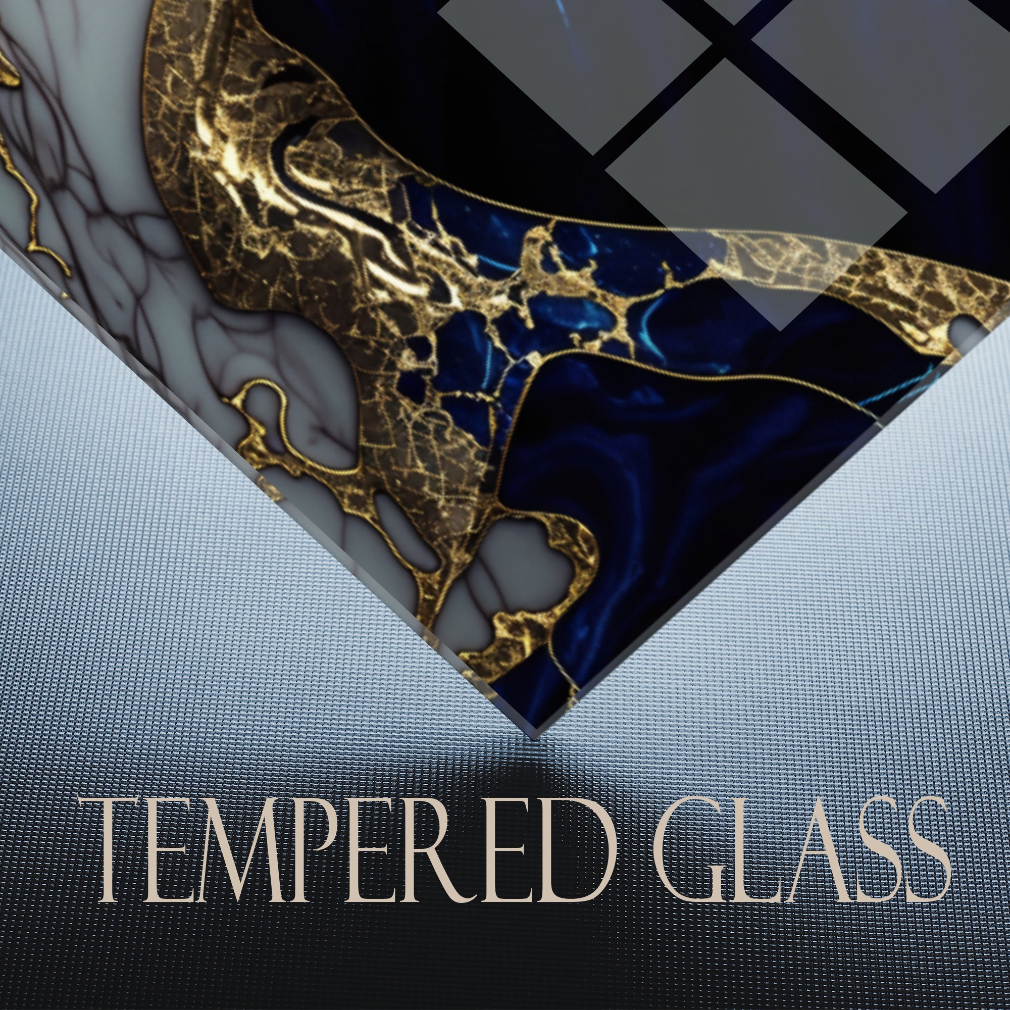 Mavi Mermer Soyut Temperlenmiş Cam Tablo, Modern 3D Duvar Dekoru, Şık ve Lüks Cam Sanat Eseri