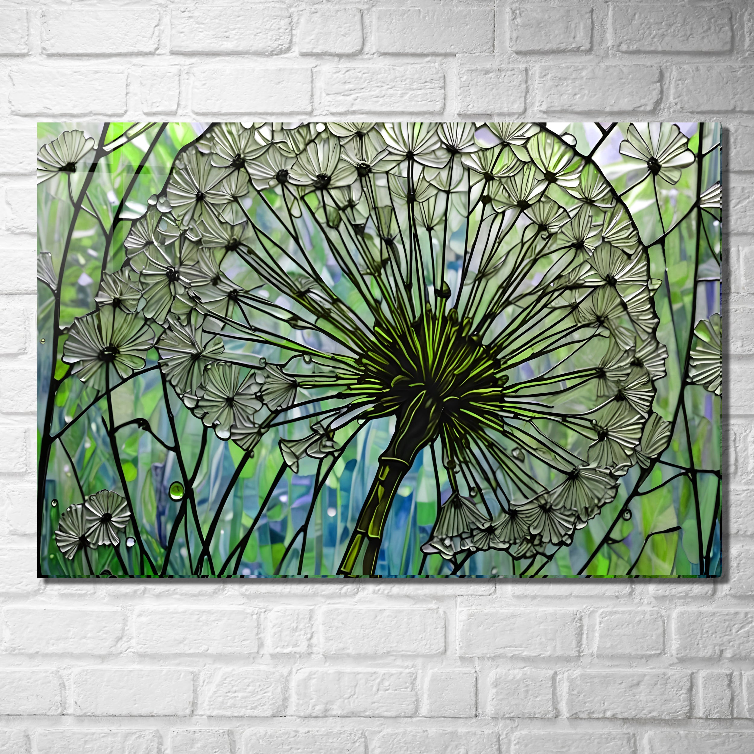 Kara Hindibağ Temalı Vitray Görünümlü Temperli Cam Tablo – Renkli Doğa Duvar Dekoru