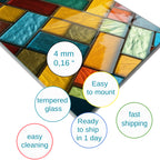 Diagonal Dörtgenler Vitray Görünümlü Temperli Cam Tablo – Renkli Doğa Duvar Dekoru