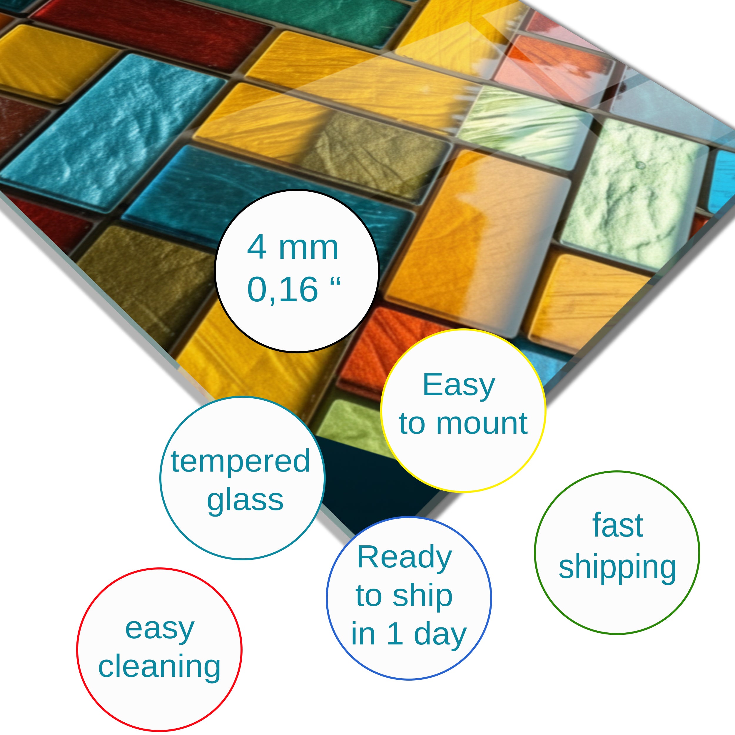 Diagonal Dörtgenler Vitray Görünümlü Temperli Cam Tablo – Renkli Doğa Duvar Dekoru