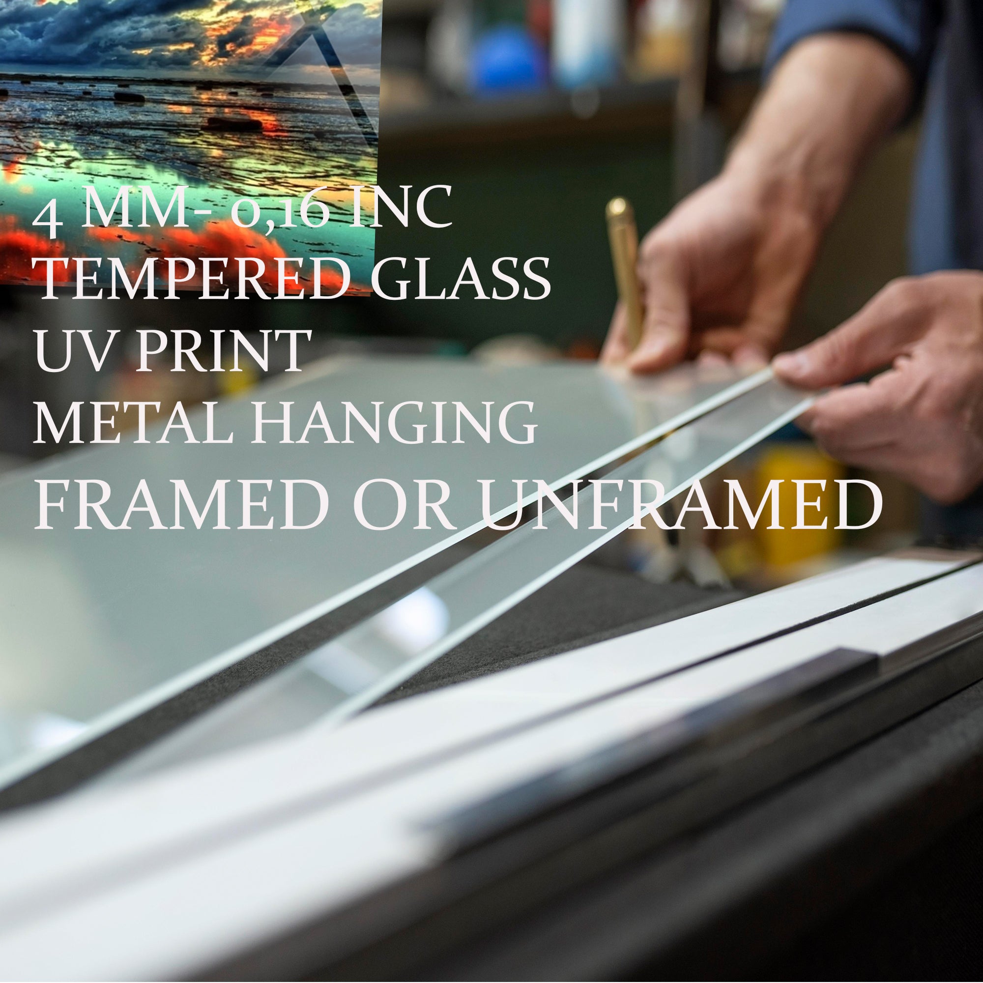 Manzara Temalı Temperli Cam Duvar Saati – Altın Detaylı Modern Tasarım, Büyük Boy Duvar Dekoru