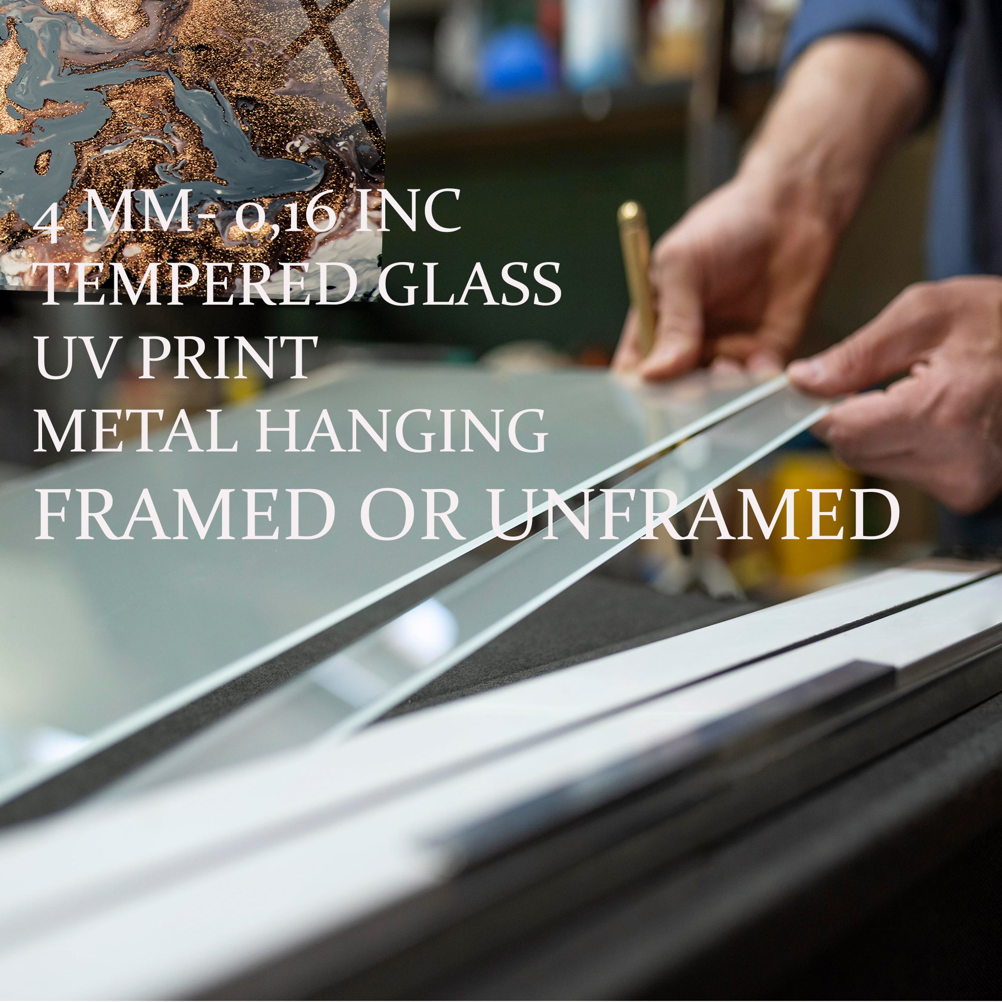 Soyut Temalı Temperli Cam Duvar Saati – Altın Detaylı Modern Tasarım, Büyük Boy Duvar Dekoru