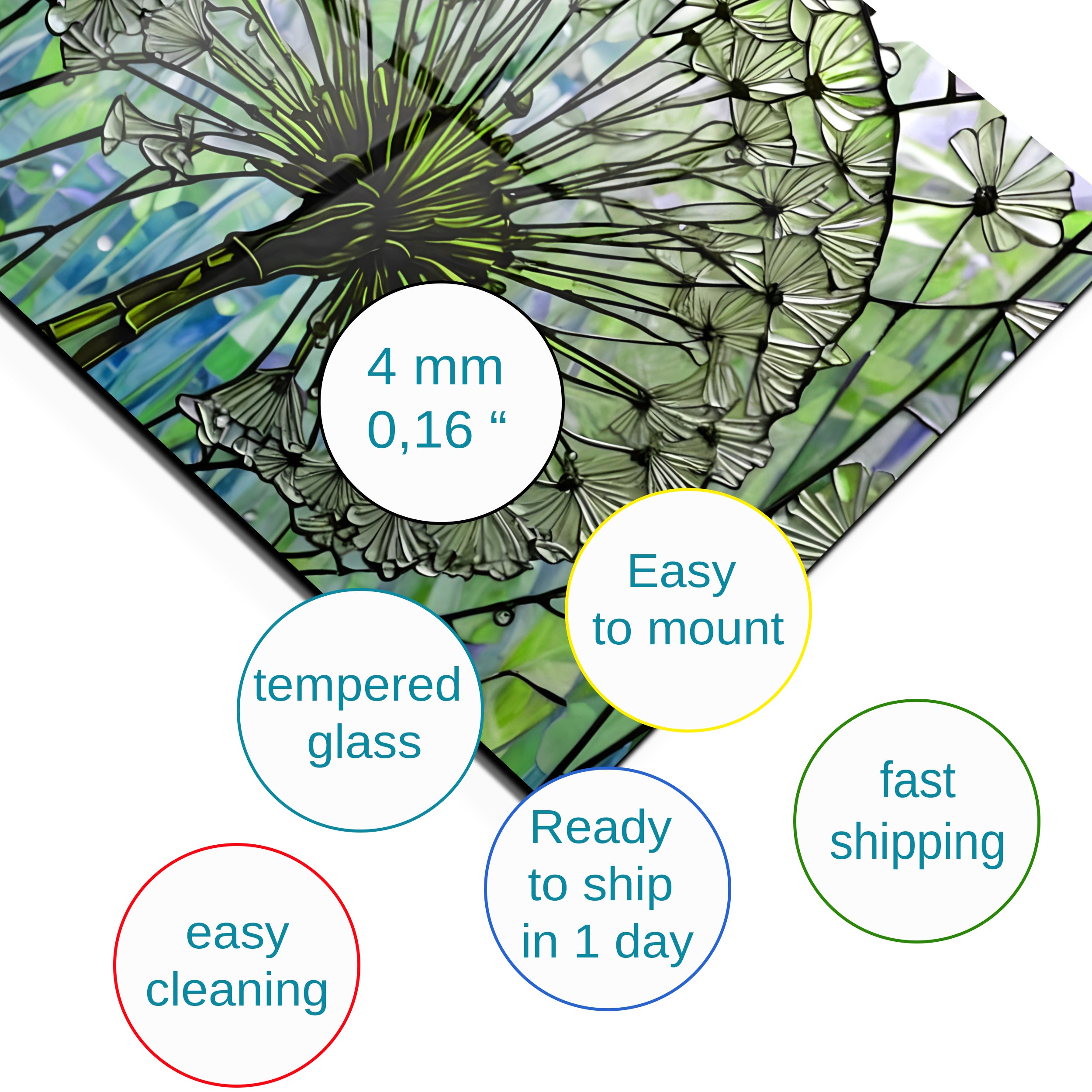 Kara Hindibağ Temalı Vitray Görünümlü Temperli Cam Tablo – Renkli Doğa Duvar Dekoru