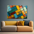 Diagonal Dörtgenler Vitray Görünümlü Temperli Cam Tablo – Renkli Doğa Duvar Dekoru