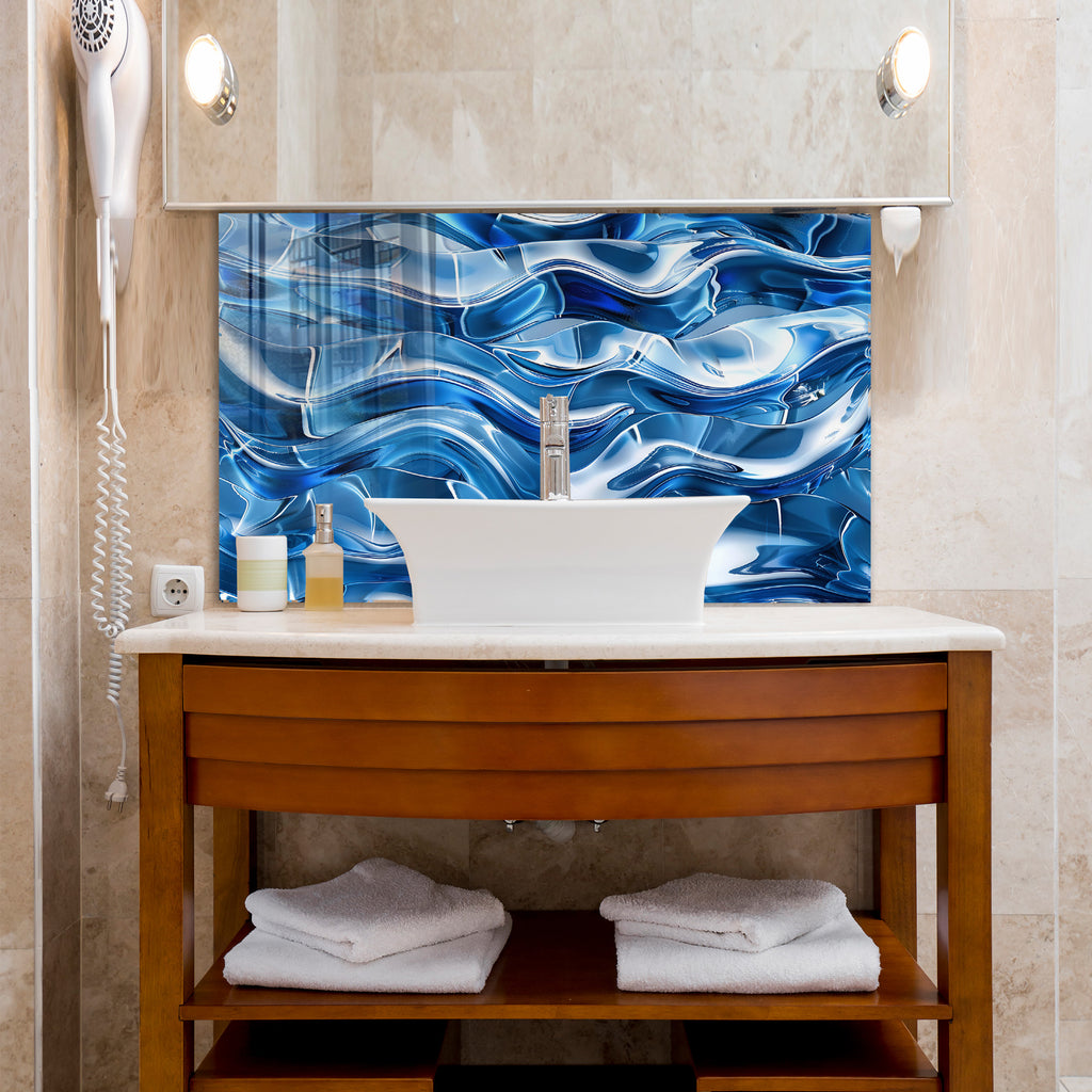 Mavi Renkli Metalik Soyut Temperlenmiş Cam Tablo