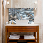 Silver Metallic Abstract Tempered Glass Painting, Modern 3D Wall Decor, Stylish and Luxury Glass Artwork