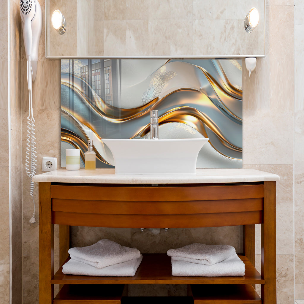 Silver Metallic Abstract Tempered Glass Painting, Modern 3D Wall Decor, Stylish and Luxury Glass Artwork