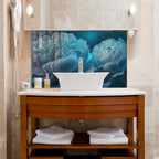 Temperli Cam Duvar Tablosu – Mavi Çiçek Dekor