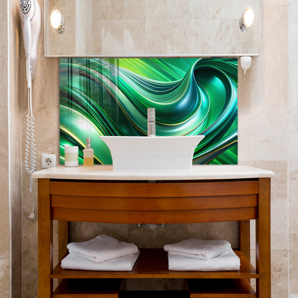 Yeşil Renkli Soyut Temperlenmiş Cam Tablo