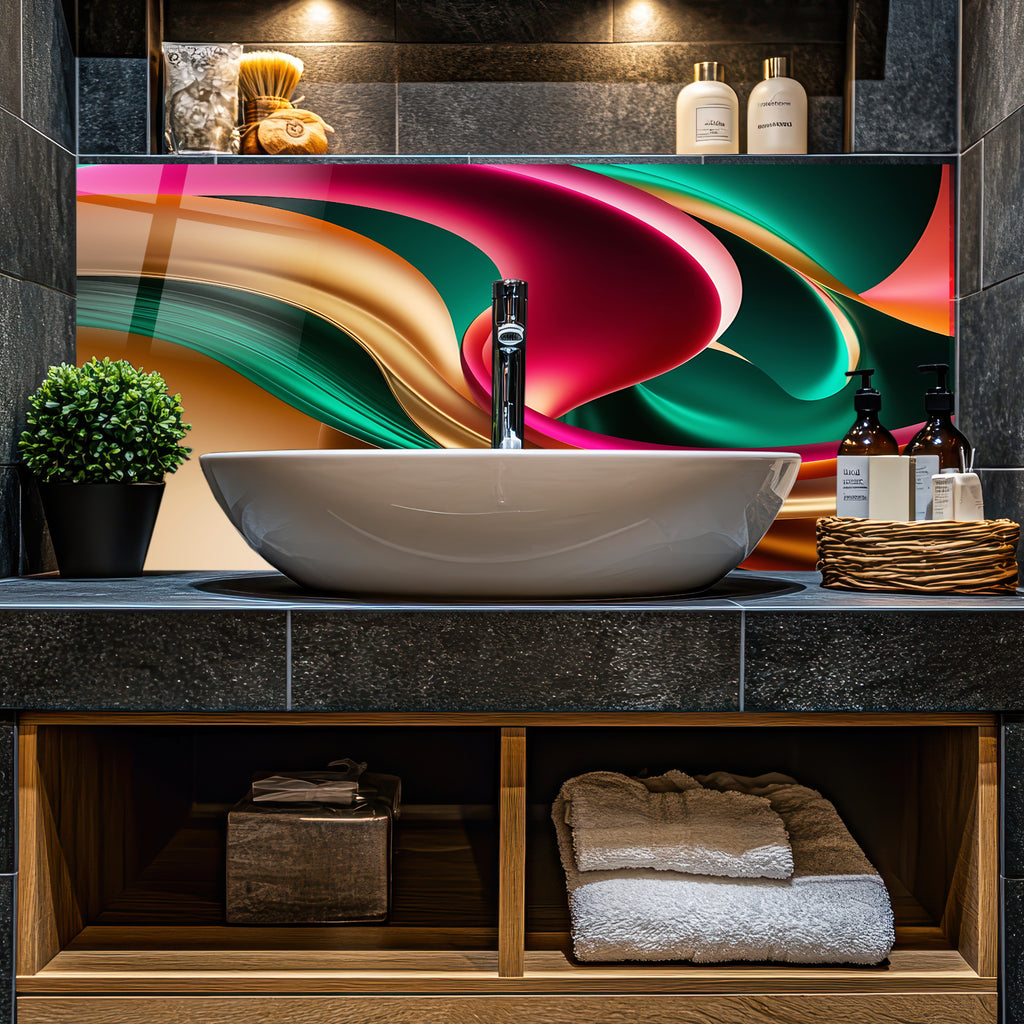 Renkli  Soyut Temperlenmiş Cam Tablo, Modern 3D Duvar Dekoru, Şık ve Lüks Cam Sanat Eseri