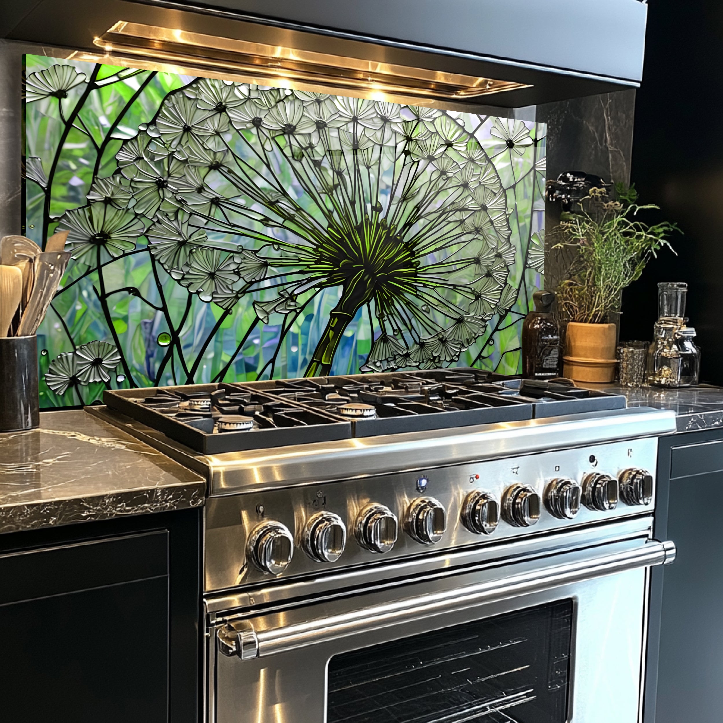 Kara Hindibağ Temalı Vitray Görünümlü Temperli Cam Tablo – Renkli Doğa Duvar Dekoru