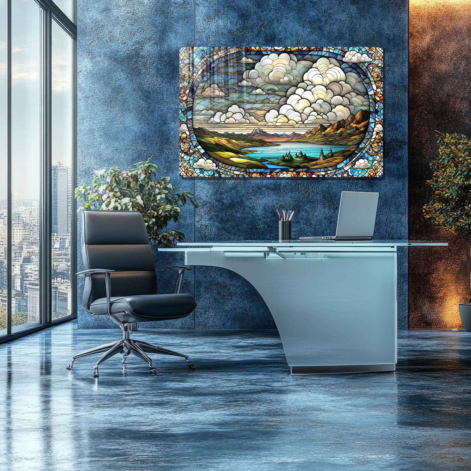 Günbatı Temalı Vitray Görünümlü Temperli Cam Tablo – Renkli Doğa Duvar Dekoru (Kopya)