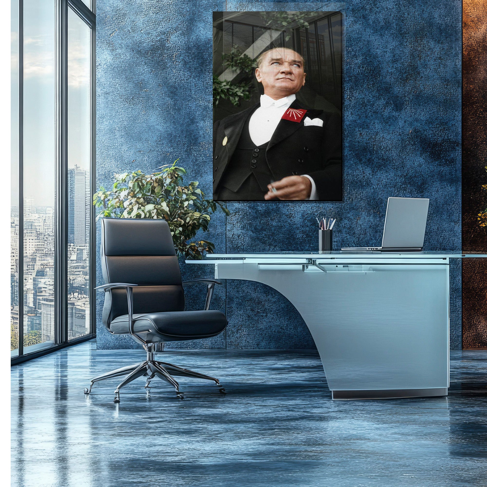 Atatürk Temalı Temperli Cam Duvar Tablosu – Premium UV Baskı, Modern & Şık Dekor