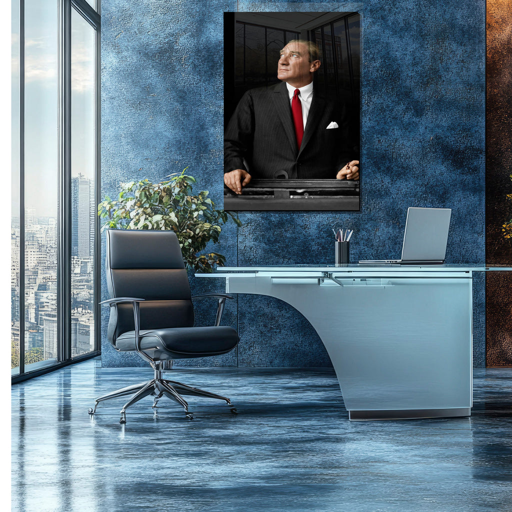 Atatürk Temalı Temperli Cam Duvar Tablosu – Premium UV Baskı, Modern & Şık Dekor