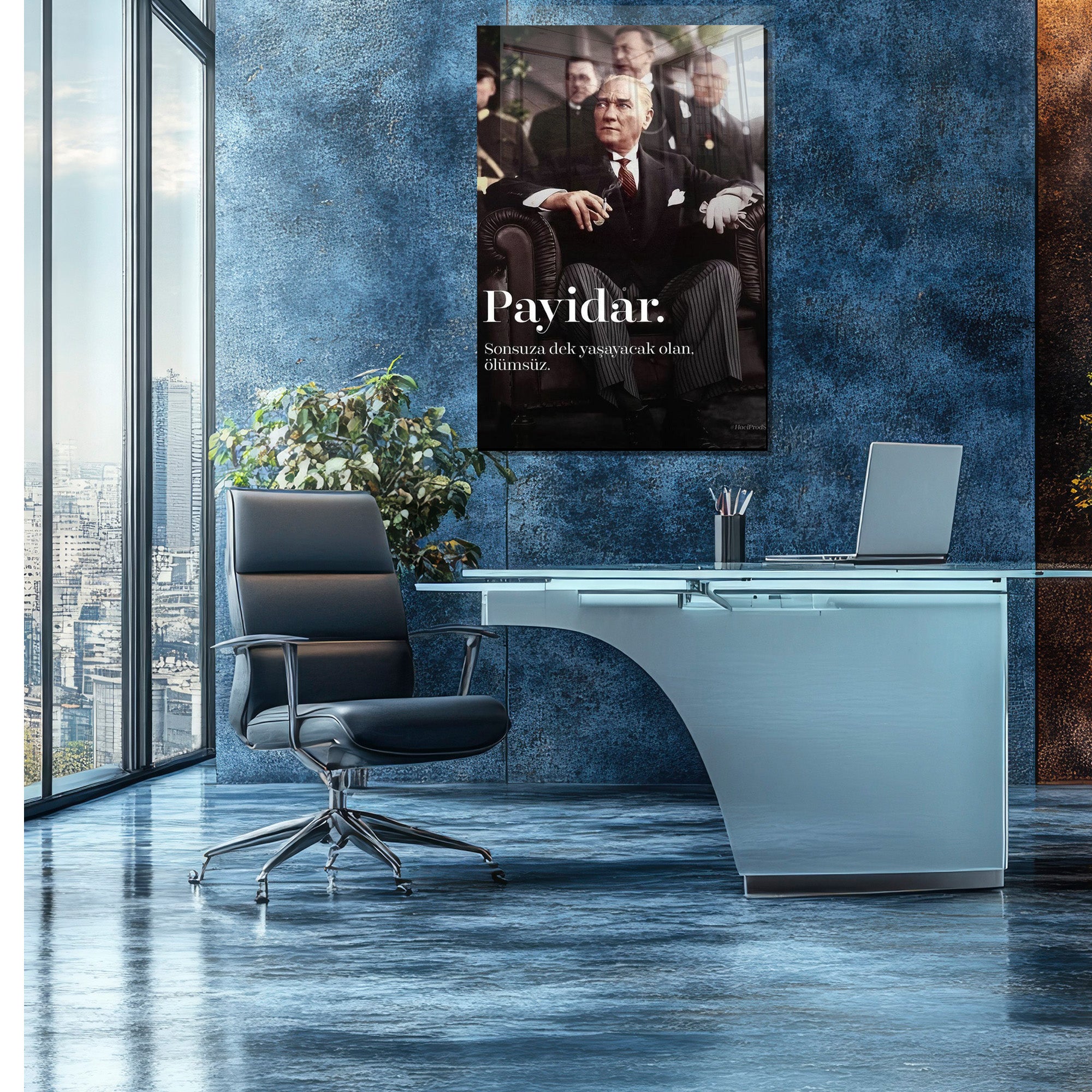 Atatürk Temalı Temperli Cam Duvar Tablosu – Premium UV Baskı, Modern & Şık Dekor