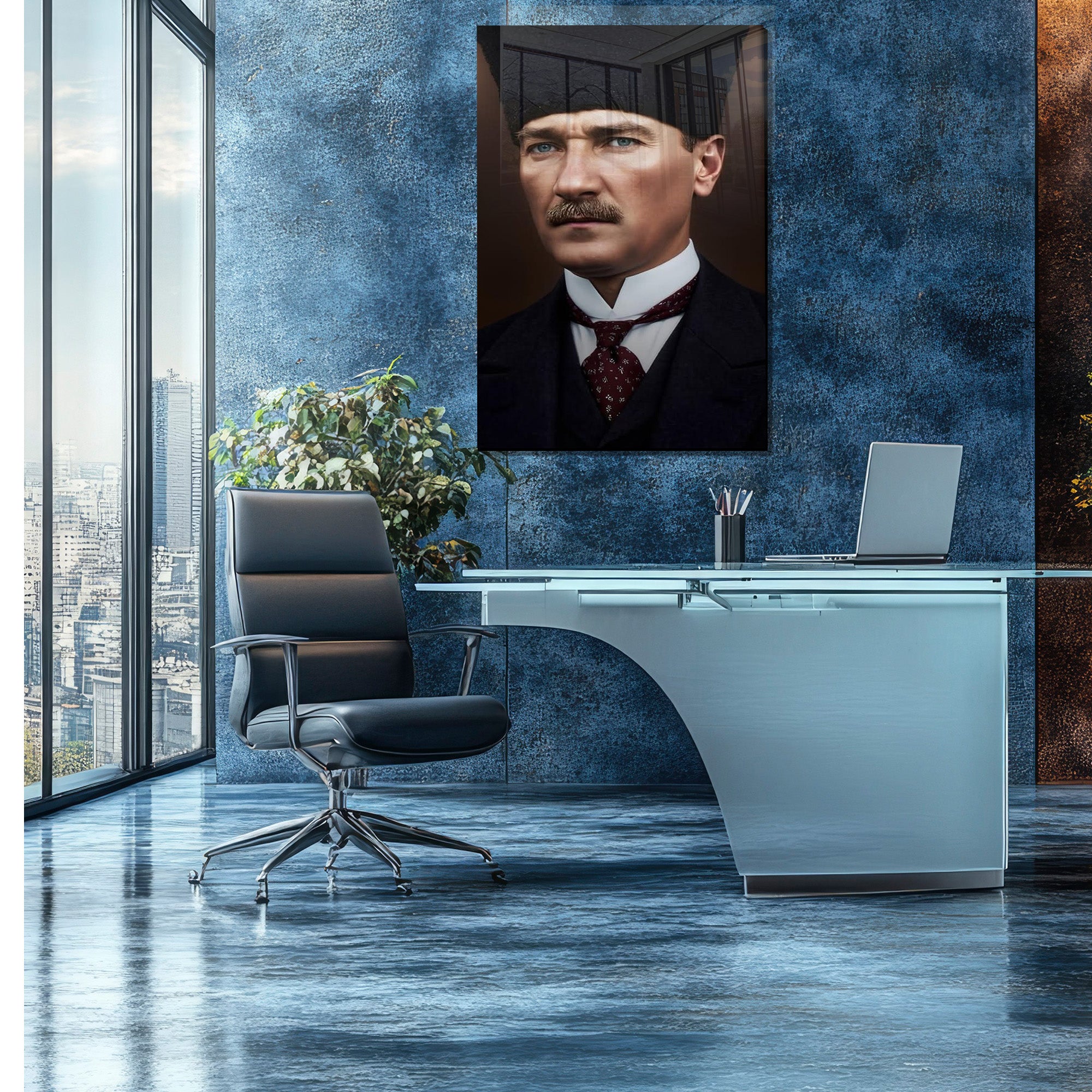Atatürk Temalı Temperli Cam Duvar Tablosu – Premium UV Baskı, Modern & Şık Dekor
