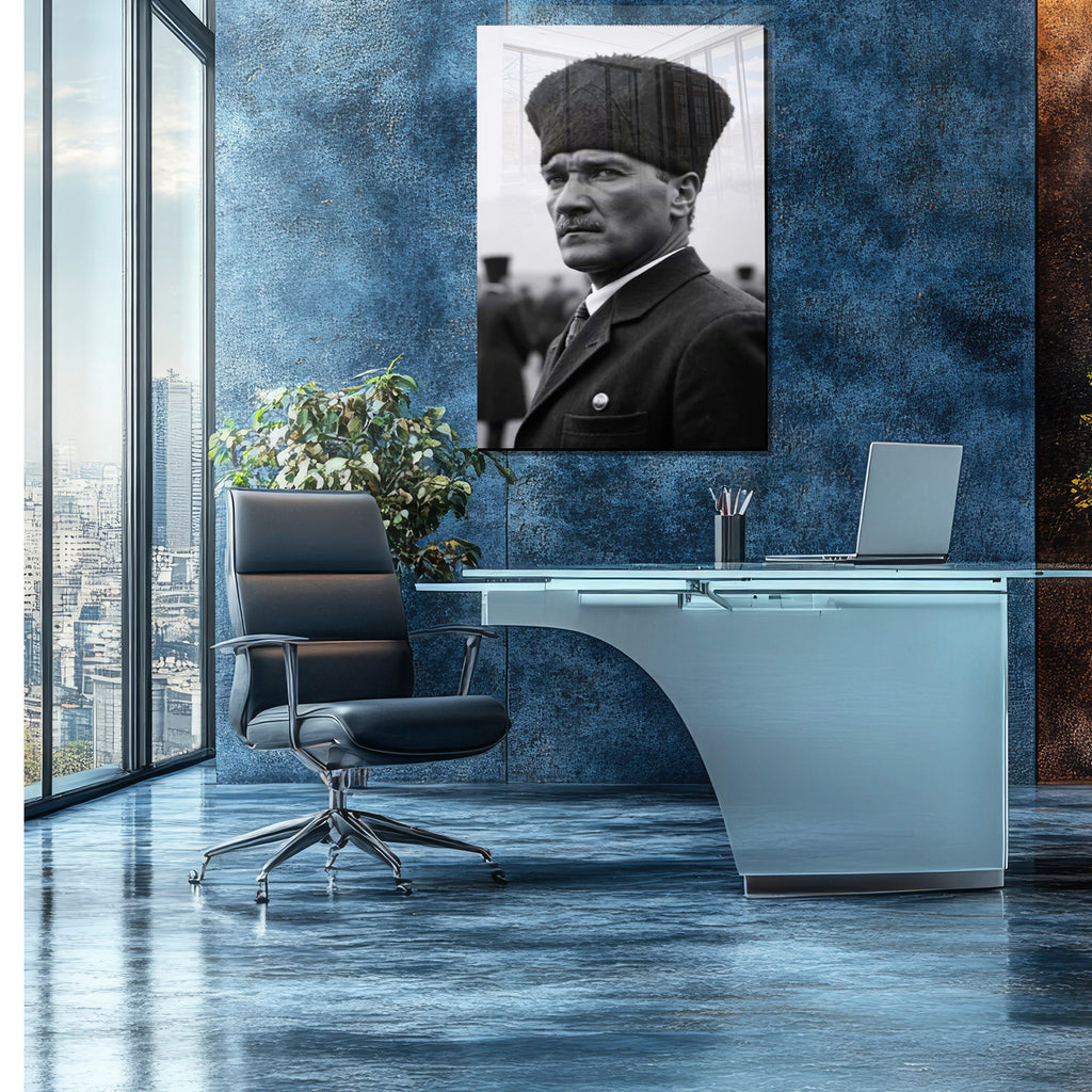 Atatürk Temalı Temperli Cam Duvar Tablosu – Premium UV Baskı, Modern & Şık Dekor