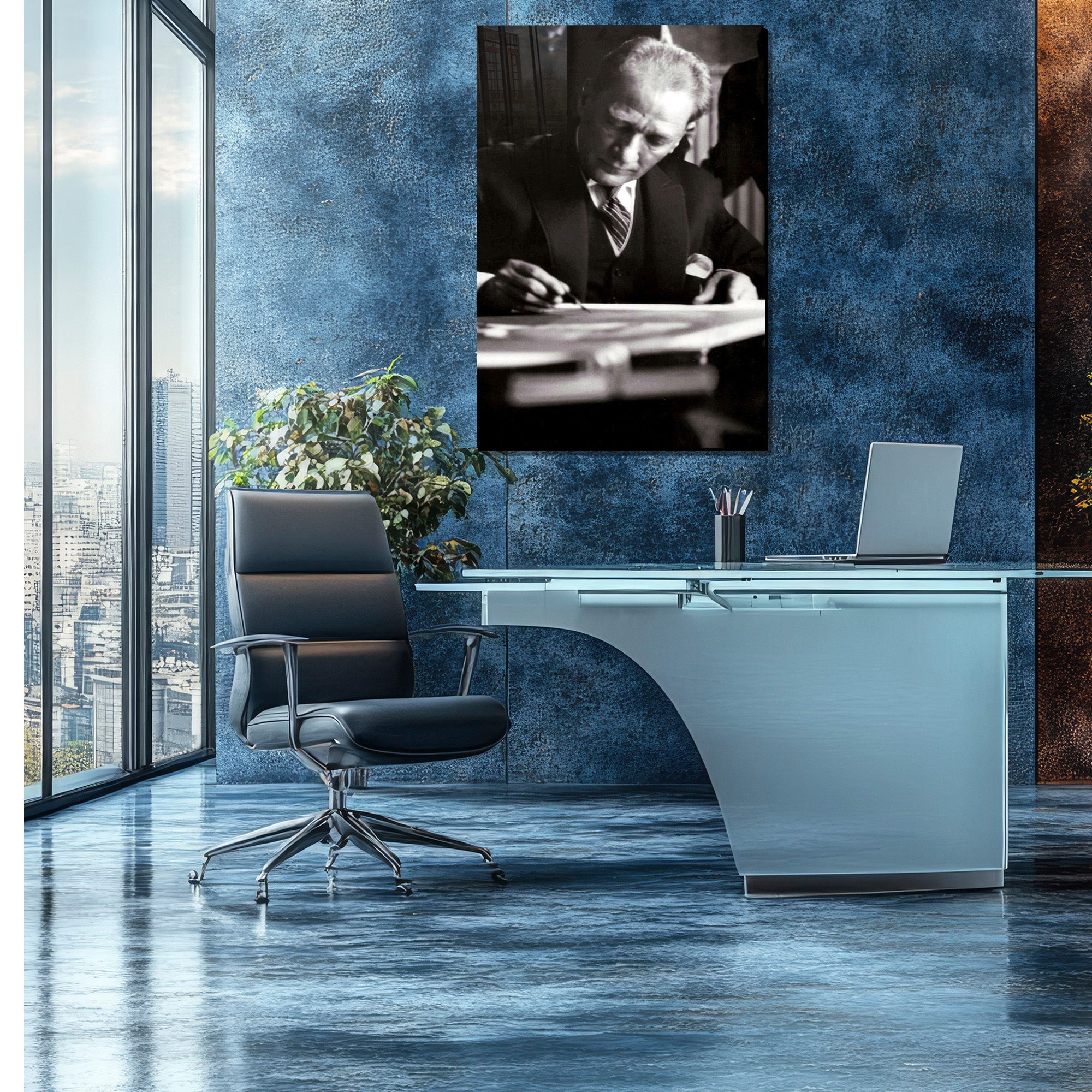 Atatürk Temalı Temperli Cam Duvar Tablosu – Premium UV Baskı, Modern & Şık Dekor