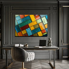 Diagonal Dörtgenler Vitray Görünümlü Temperli Cam Tablo – Renkli Doğa Duvar Dekoru