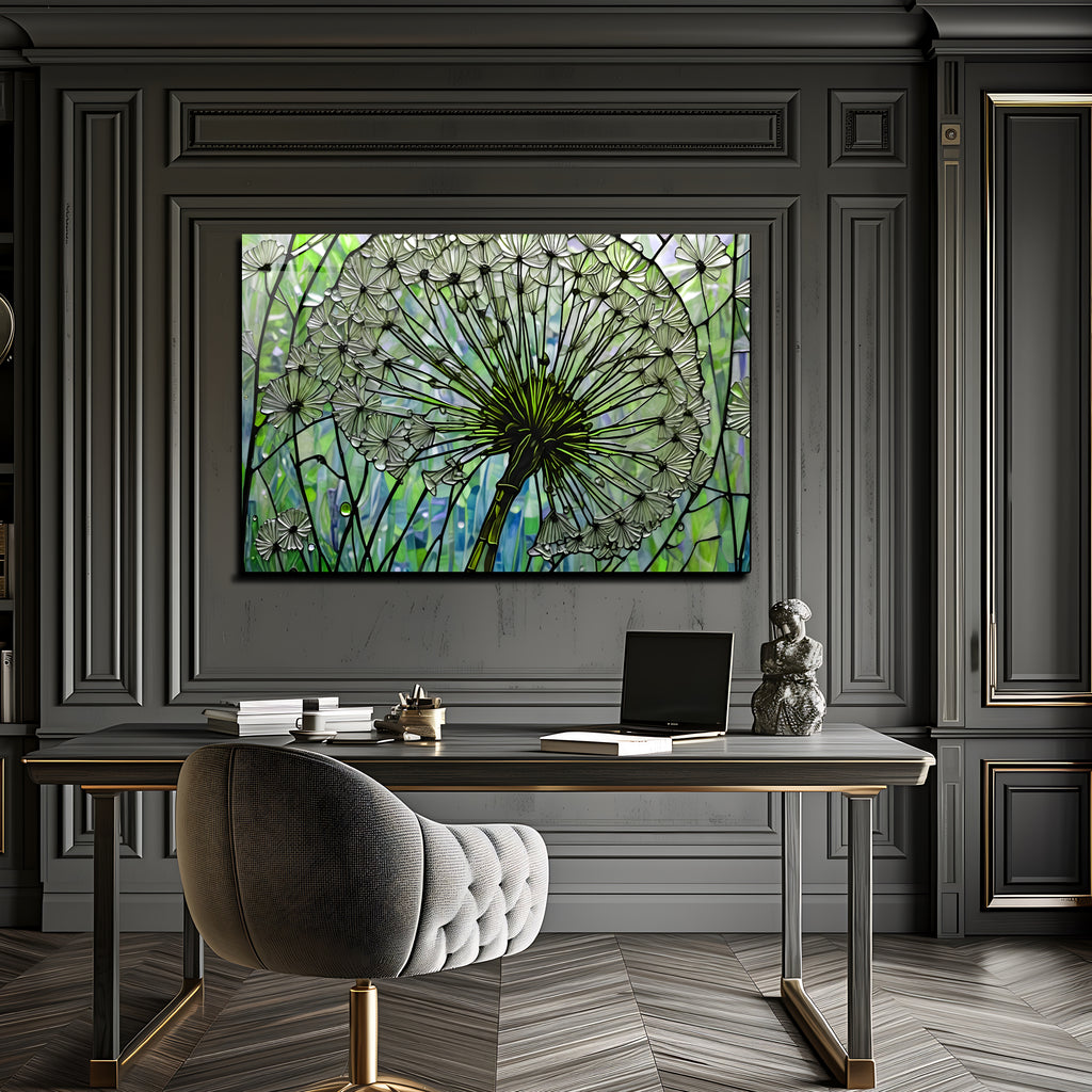 Kara Hindibağ Temalı Vitray Görünümlü Temperli Cam Tablo – Renkli Doğa Duvar Dekoru