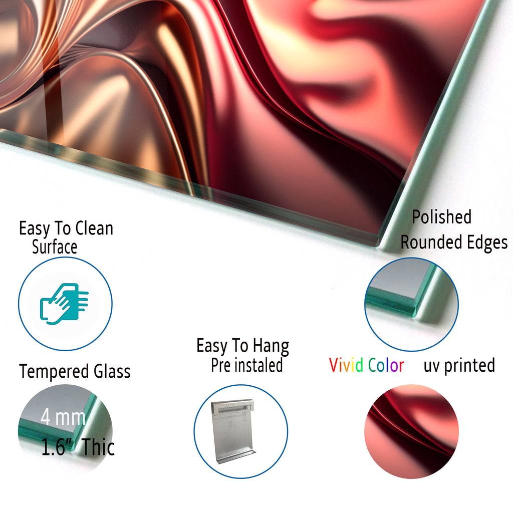 Kırmızı  Soyut Temperlenmiş Cam Tablo, Modern 3D Duvar Dekoru, Şık ve Lüks Cam Sanat Eseri