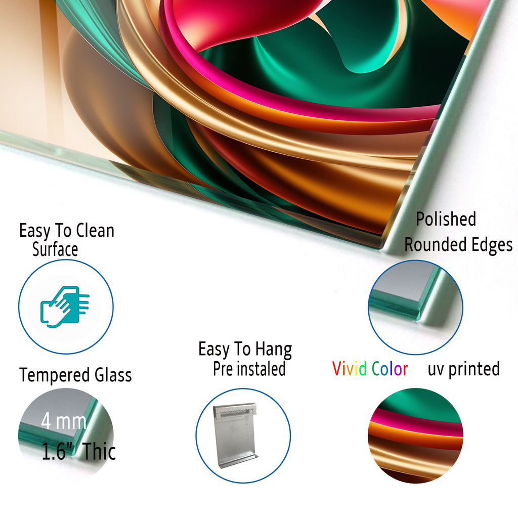 Renkli  Soyut Temperlenmiş Cam Tablo, Modern 3D Duvar Dekoru, Şık ve Lüks Cam Sanat Eseri