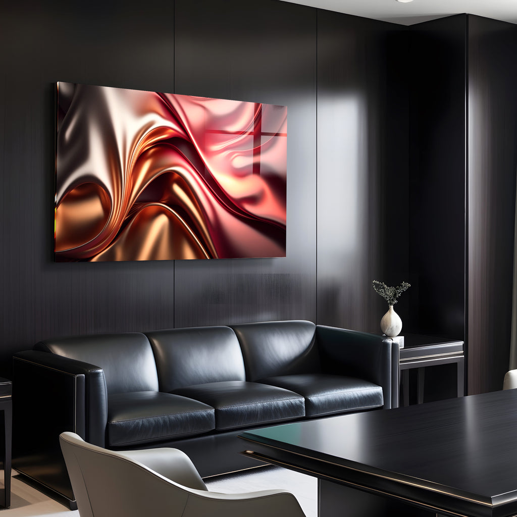 Kırmızı  Soyut Temperlenmiş Cam Tablo, Modern 3D Duvar Dekoru, Şık ve Lüks Cam Sanat Eseri