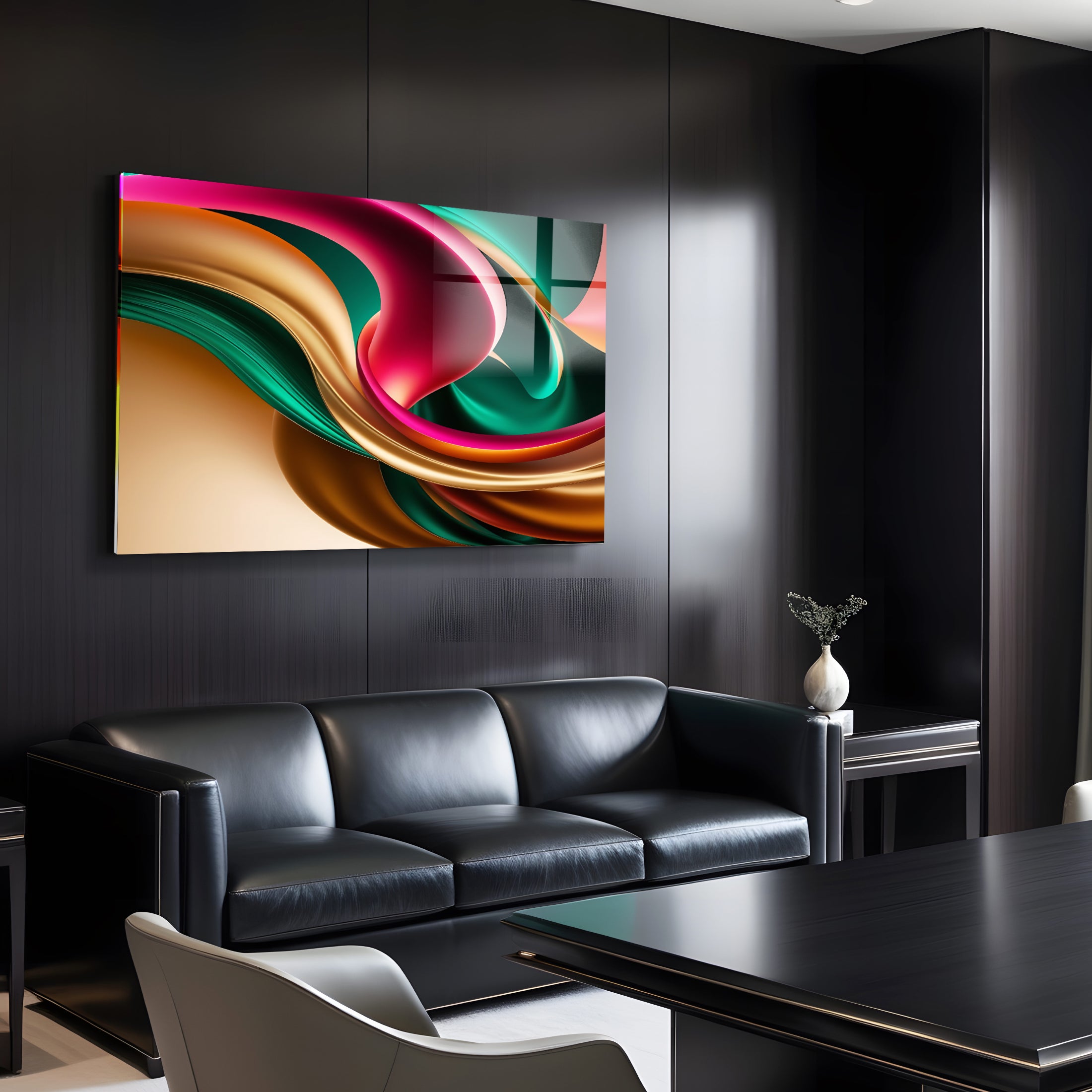 Renkli  Soyut Temperlenmiş Cam Tablo, Modern 3D Duvar Dekoru, Şık ve Lüks Cam Sanat Eseri