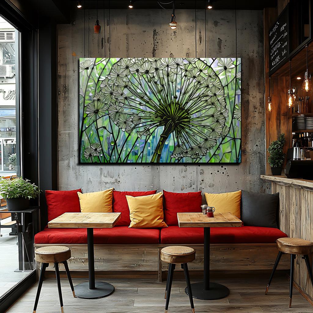 Kara Hindibağ Temalı Vitray Görünümlü Temperli Cam Tablo – Renkli Doğa Duvar Dekoru