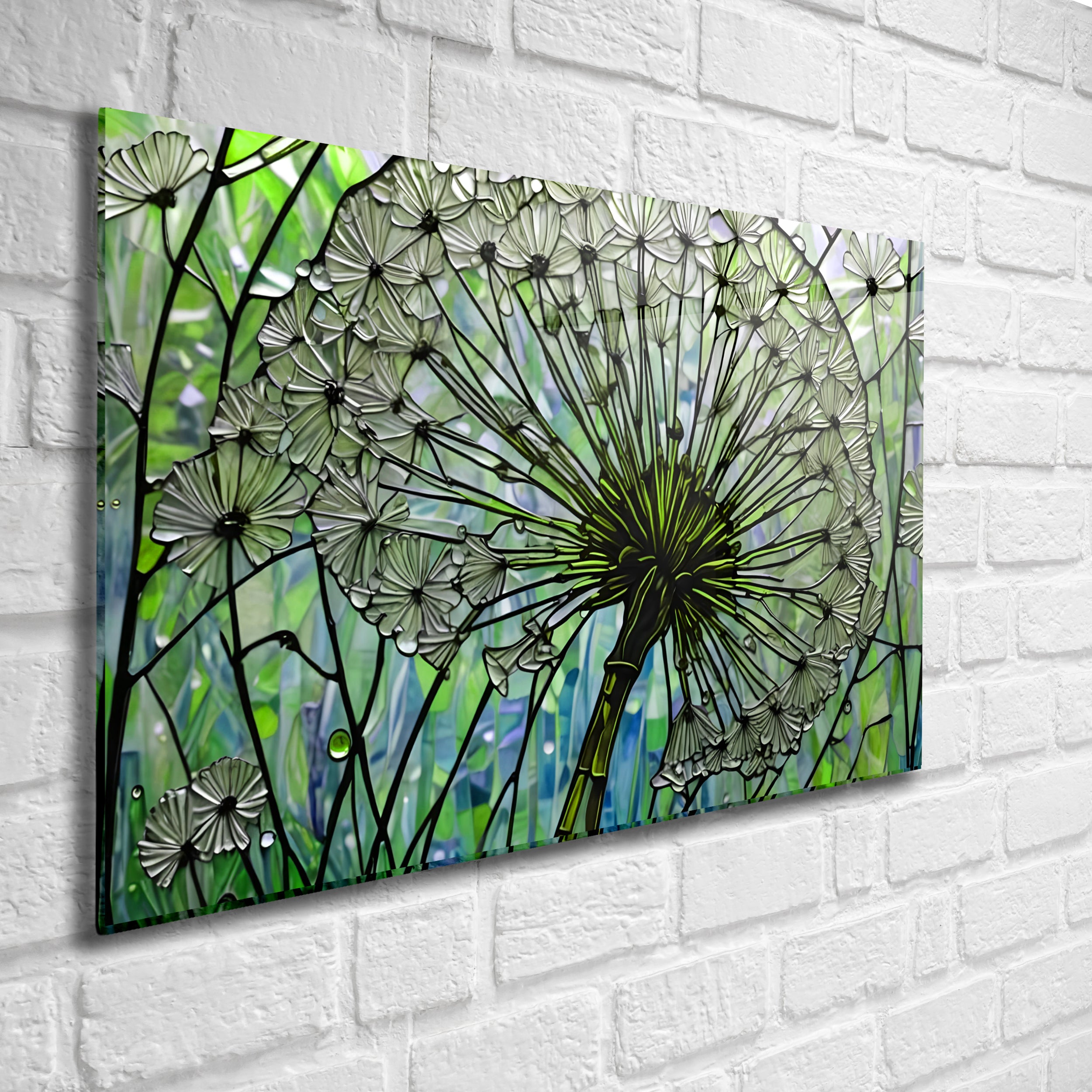 Kara Hindibağ Temalı Vitray Görünümlü Temperli Cam Tablo – Renkli Doğa Duvar Dekoru