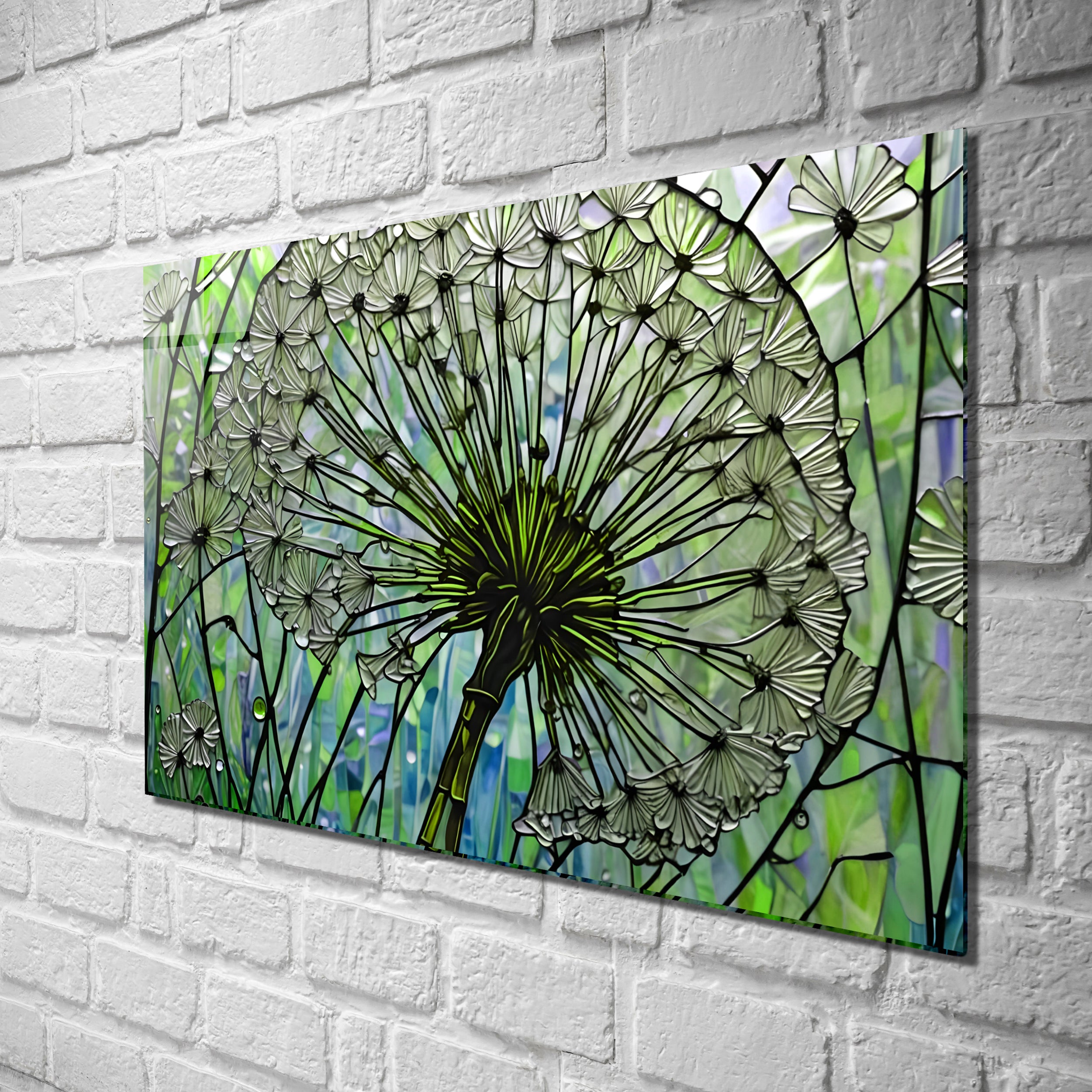 Kara Hindibağ Temalı Vitray Görünümlü Temperli Cam Tablo – Renkli Doğa Duvar Dekoru