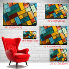 Diagonal Dörtgenler Vitray Görünümlü Temperli Cam Tablo – Renkli Doğa Duvar Dekoru