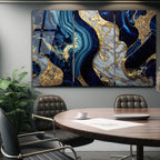 Mavi Mermer Soyut Temperlenmiş Cam Tablo, Modern 3D Duvar Dekoru, Şık ve Lüks Cam Sanat Eseri