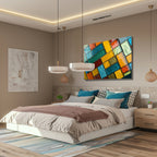 Diagonal Dörtgenler Vitray Görünümlü Temperli Cam Tablo – Renkli Doğa Duvar Dekoru