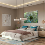 Kara Hindibağ Temalı Vitray Görünümlü Temperli Cam Tablo – Renkli Doğa Duvar Dekoru