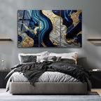 Mavi Mermer Soyut Temperlenmiş Cam Tablo, Modern 3D Duvar Dekoru, Şık ve Lüks Cam Sanat Eseri