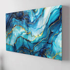 Tempered Glass Wall Art, Blue and Gold Marble Design, Luxury Abstract Modern Decor Panel