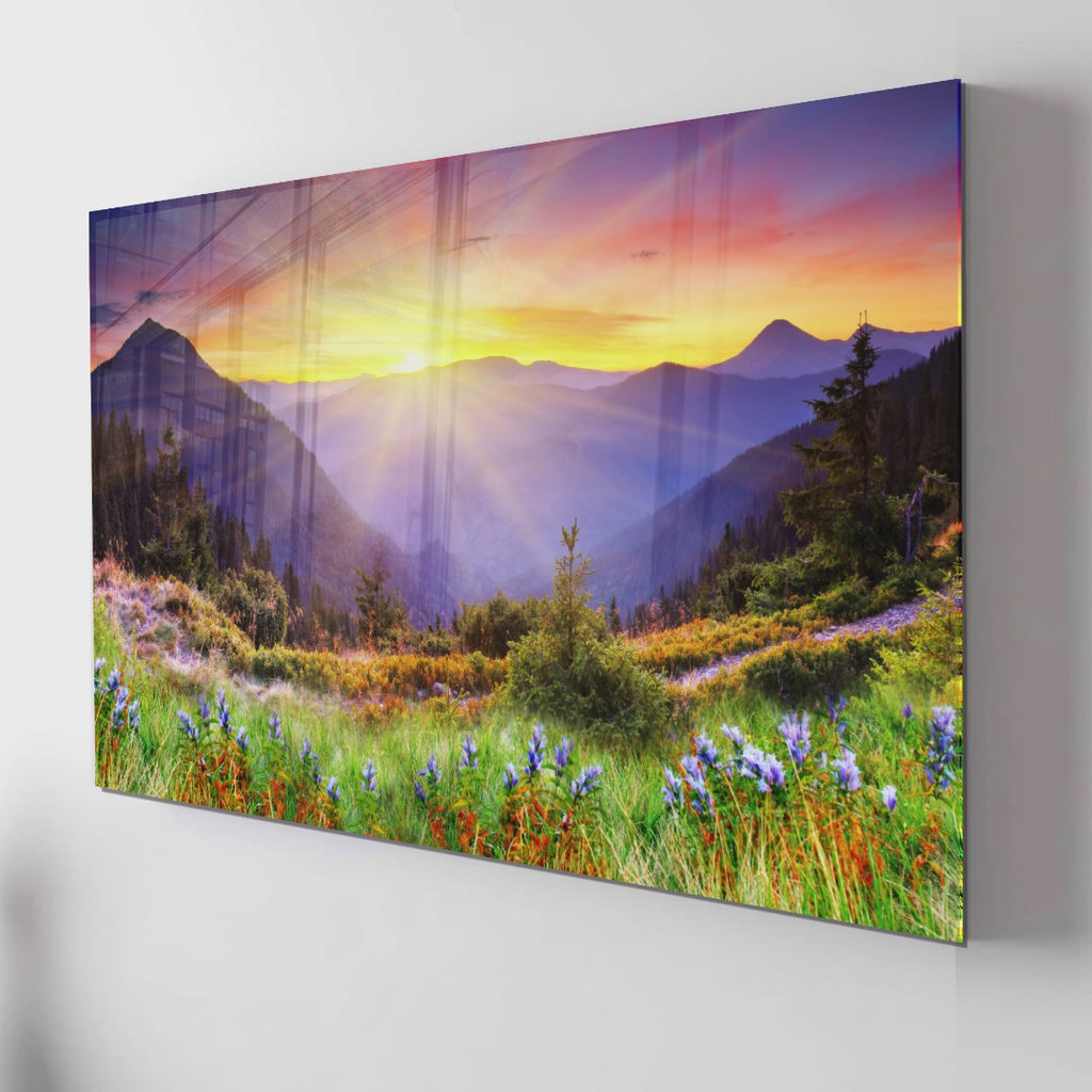 Floral Landscape Print on Tempered Glass – Framed or Frameless, Stained Glass Wall Art, Landscape Glass Panel (Copy) (Copy)