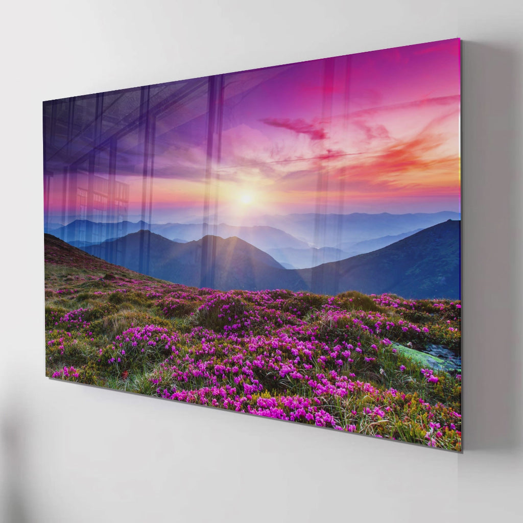 Dramatic Sunset Glass Wall Art – Tempered Glass Landscape Print, Large Framed or Frameless Wall Decor, Stained Glass Wall Art, Landscape Glass Panel (Copy)