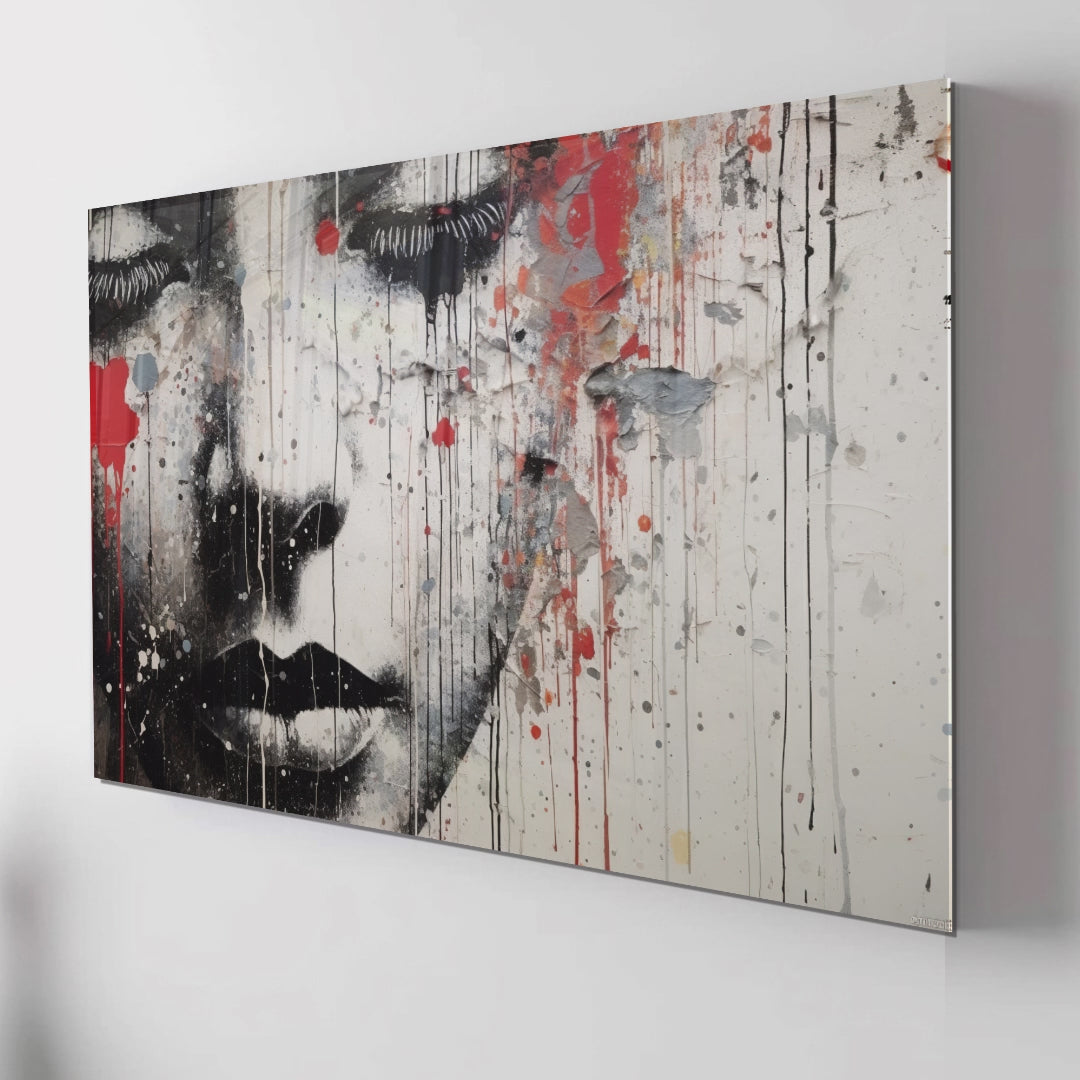 Urban Girl Face Banksy Style Glass Wall Art, Stained Glass Wall Art, Landscape Glass Panel