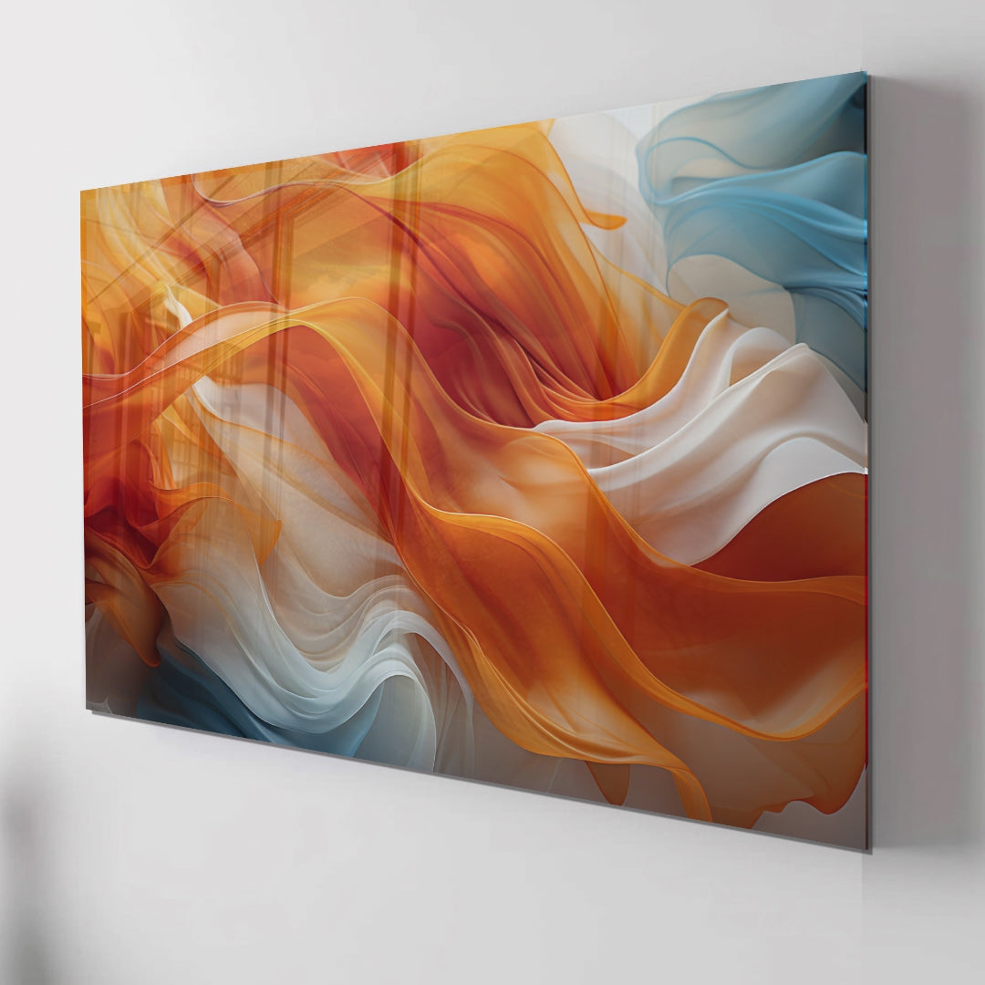Orange Flow Abstract Glass Wall Art – Dynamic Flame-Inspired Design on Tempered Glass