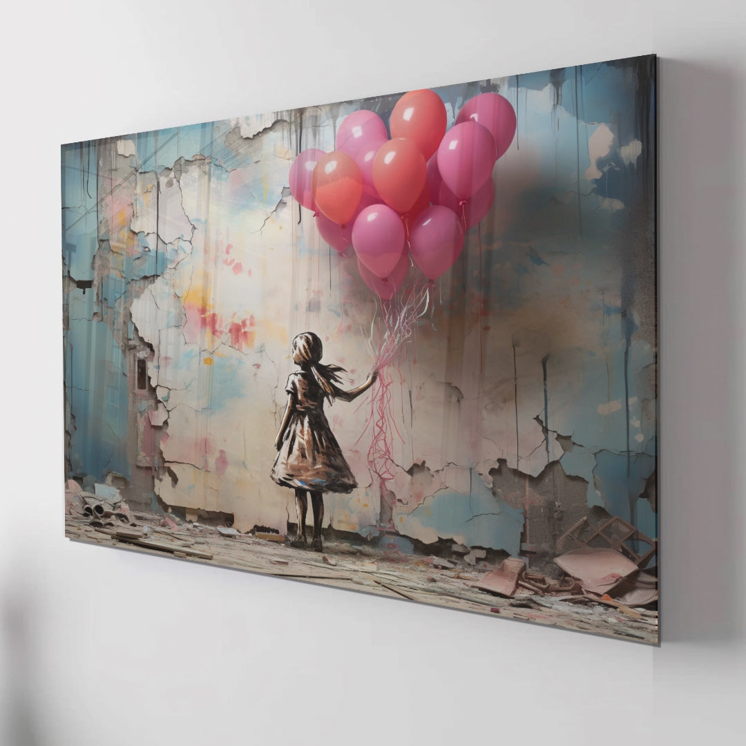 Urban Girl And Balloons – Banksy Style Glass Wall ArtStained Glass Wall Art, Landscape Glass Panel (Copy) (Copy) (Copy)