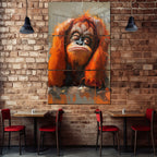 Turuncu Orangutan Temalı Temperli Cam Tablo – Modern Sanat & Mizahi Dekor